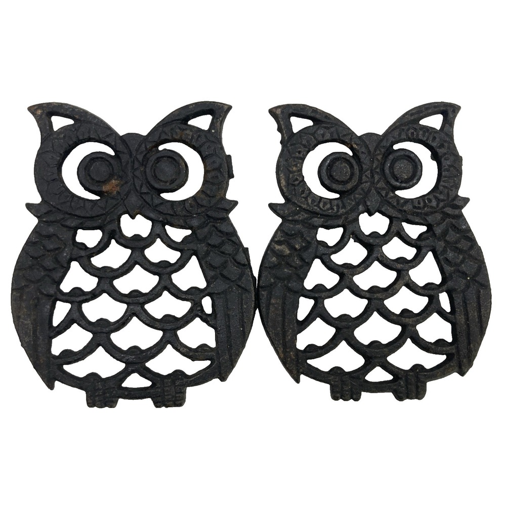 Vintage Rustic OWL Trivet Cast Iron Metal Kitchen Coaster Pot Rest 4 in